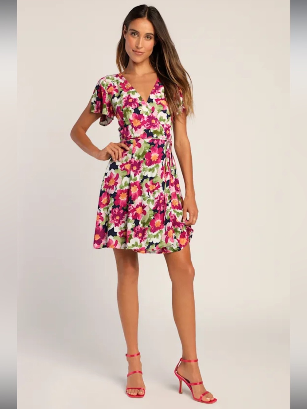 Harbor Point Magenta Multi Floral Print Wrap Dress